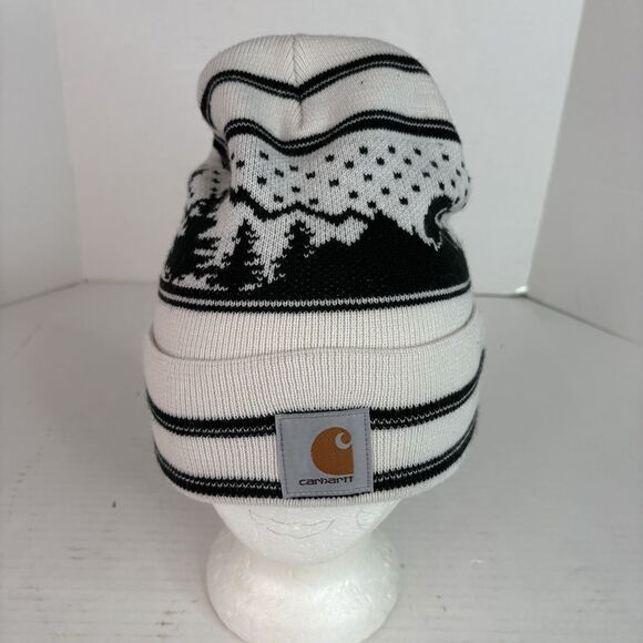 Carhartt Cuffed Winter Hat Beanie, Landscape Design, Logo, White And Black, OSFA - Picture 1 of 8